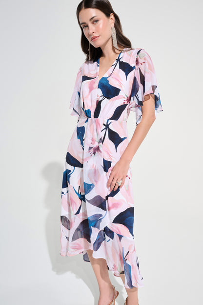 Signature Silky Knit And Chiffon Floral Print Fit And Flare Dress. Style JR262713