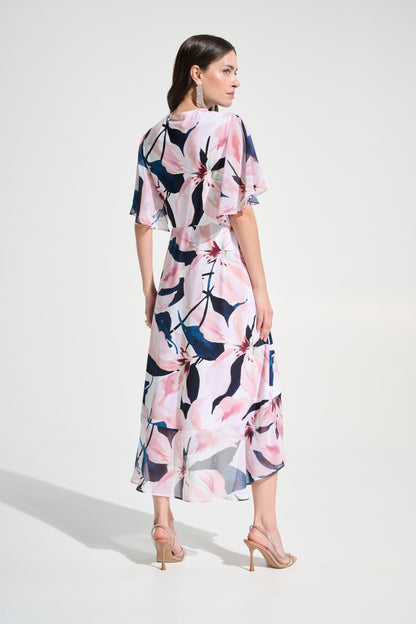 Signature Silky Knit And Chiffon Floral Print Fit And Flare Dress. Style JR262713