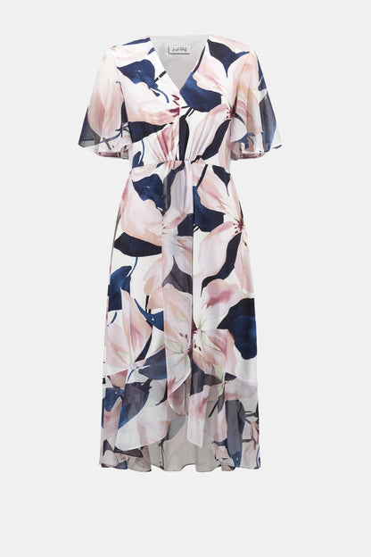 Signature Silky Knit And Chiffon Floral Print Fit And Flare Dress. Style JR262713