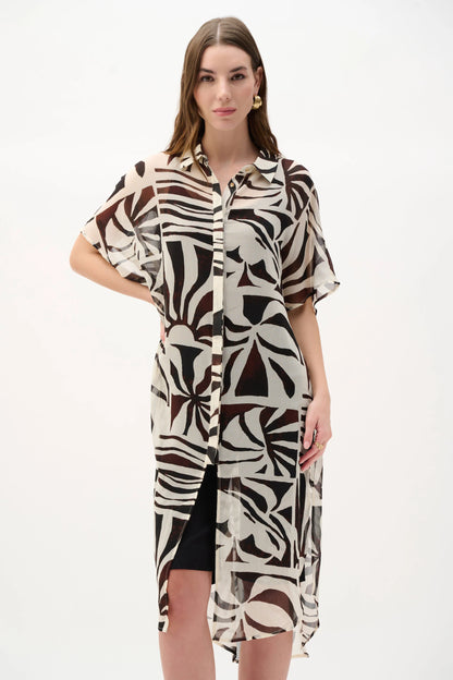 Lightweight Chiffon Abstract Print Long Length Blouse. Style JR262949