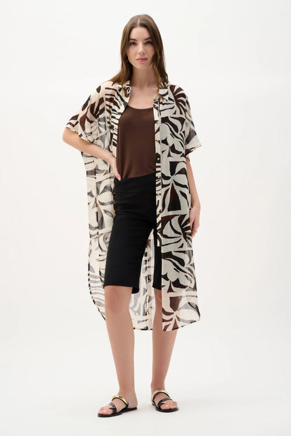 Lightweight Chiffon Abstract Print Long Length Blouse. Style JR262949