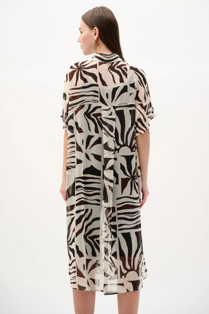 Lightweight Chiffon Abstract Print Long Length Blouse. Style JR262949