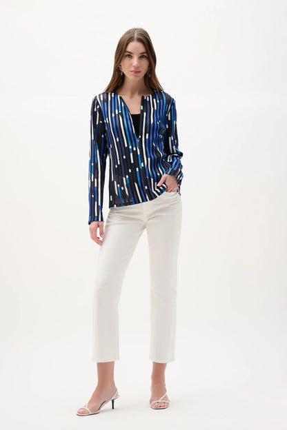 Mesh And Satin Geometric Print Fitted Jacket. Style JR262953