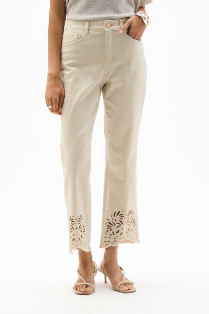 Flower Embroidery Hem Repreve® Straight Leg Jeans. Style JR262980