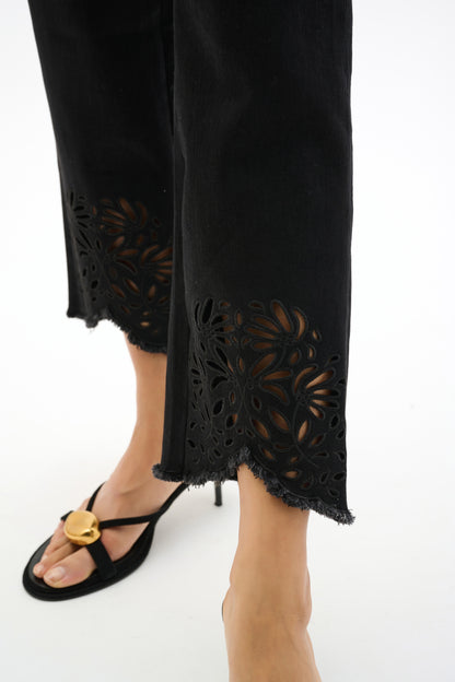 Repreve® Straight Leg Flower Embroidered Hem Jeans. Style JR262981