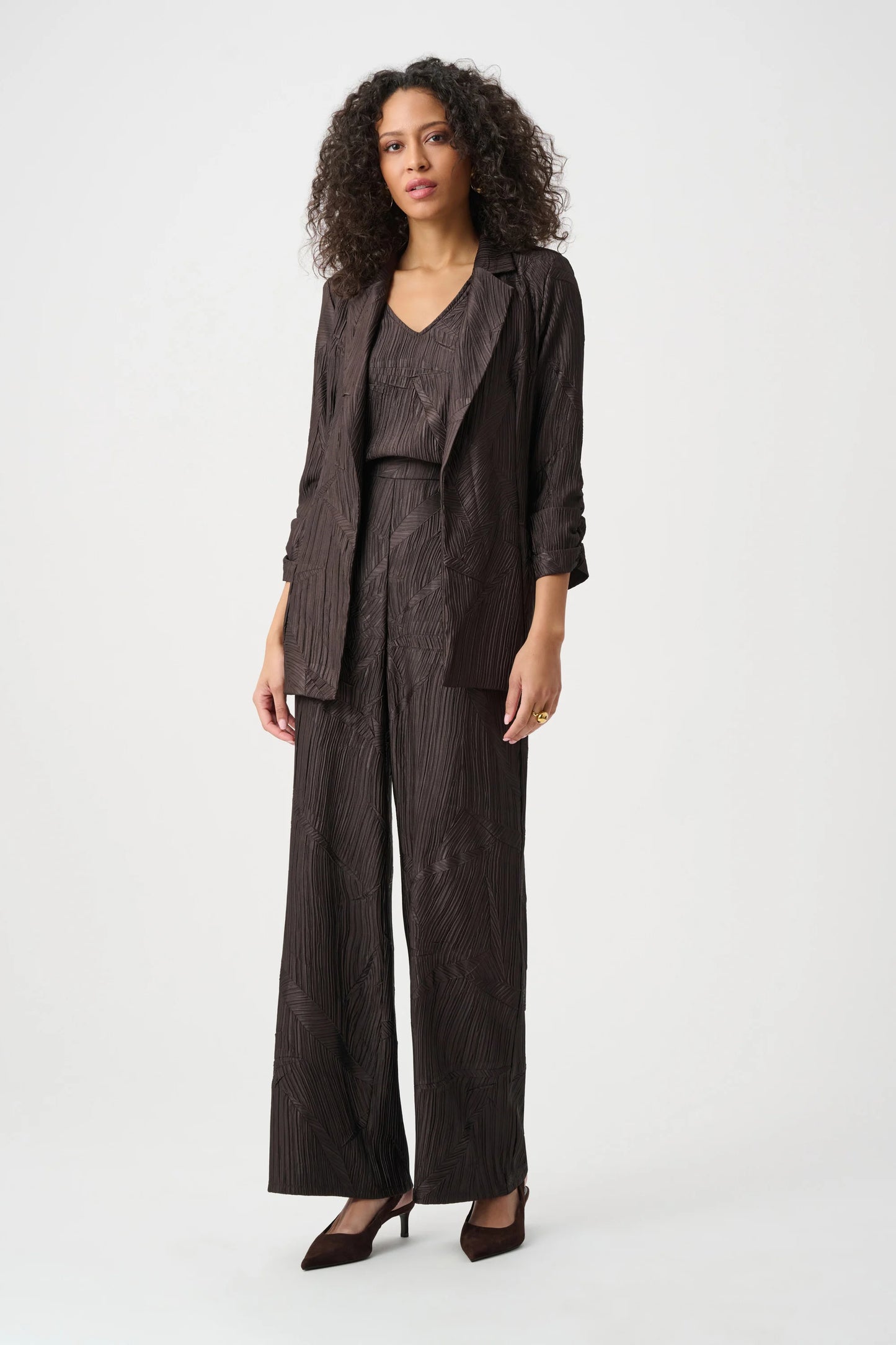 Pleated Satin Open Blazer. Style JR263050