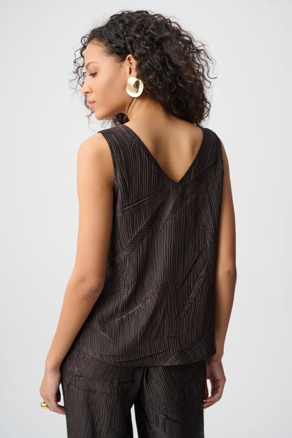 Pleated Satin Flared V-Neck Top. Style JR263051