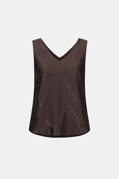 Pleated Satin Flared V-Neck Top. Style JR263051