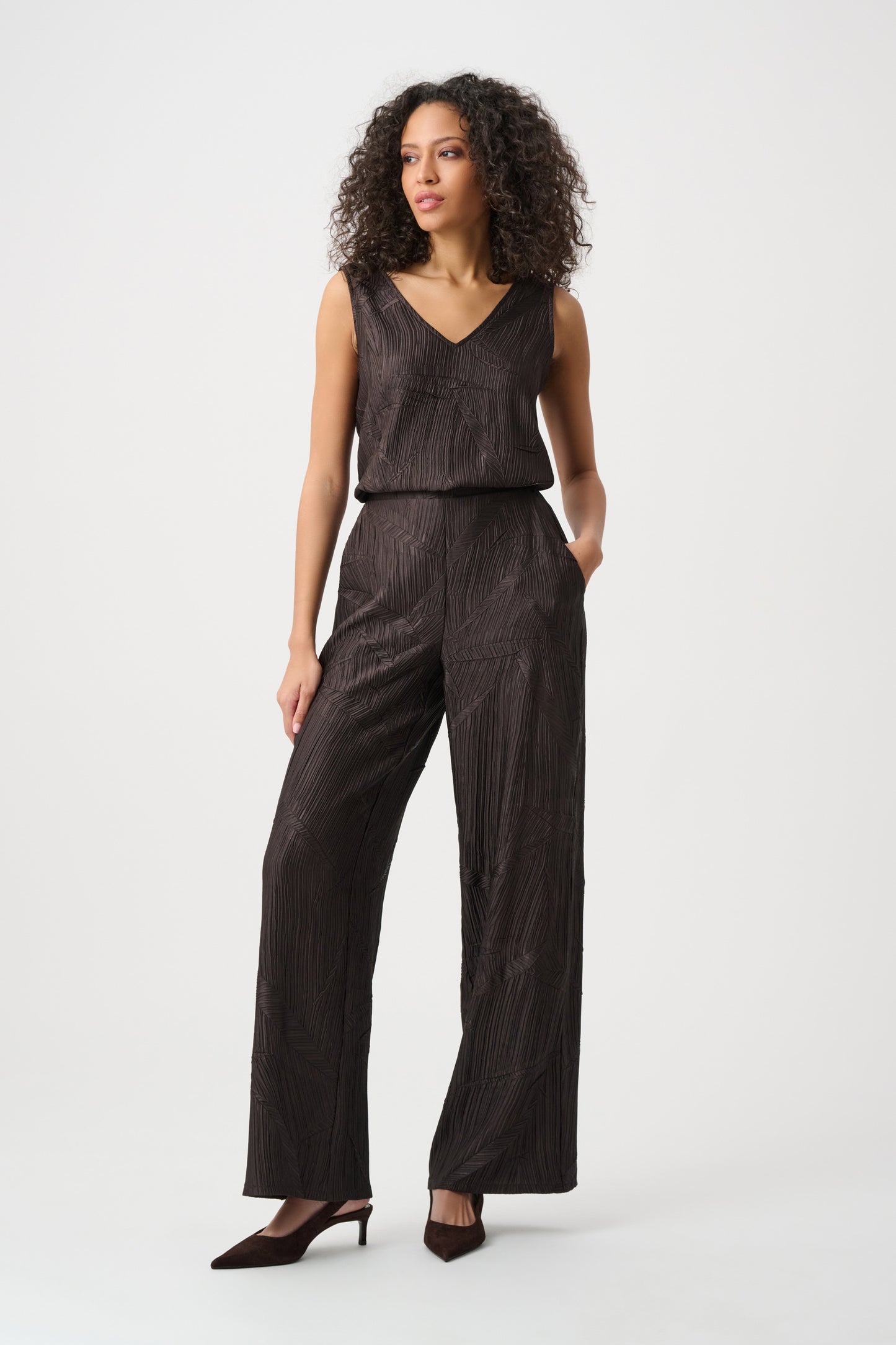 Pleated Satin Pull-On Wide-Leg Pants. Style JR263052