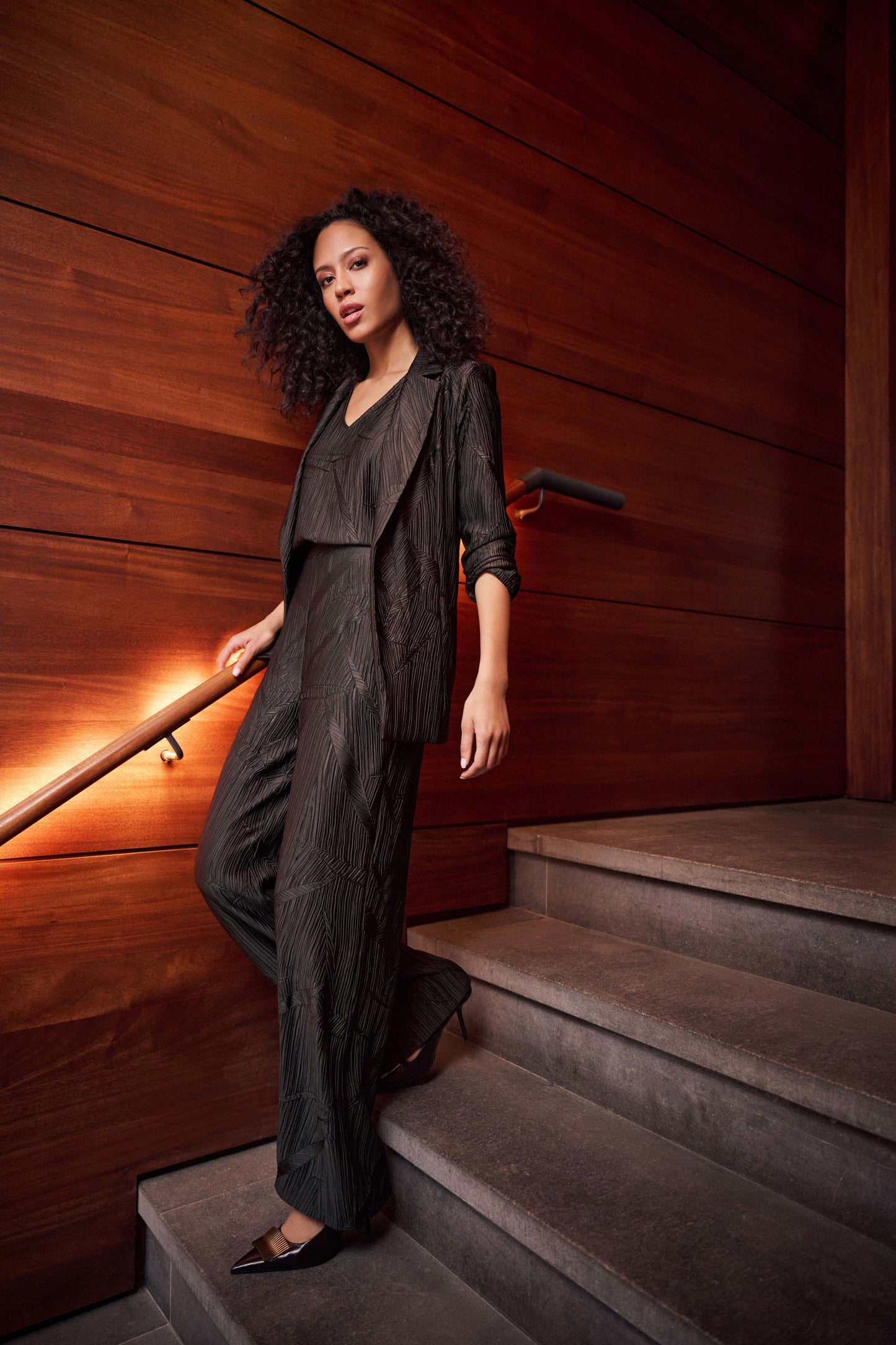 Pleated Satin Pull-On Wide-Leg Pants. Style JR263052