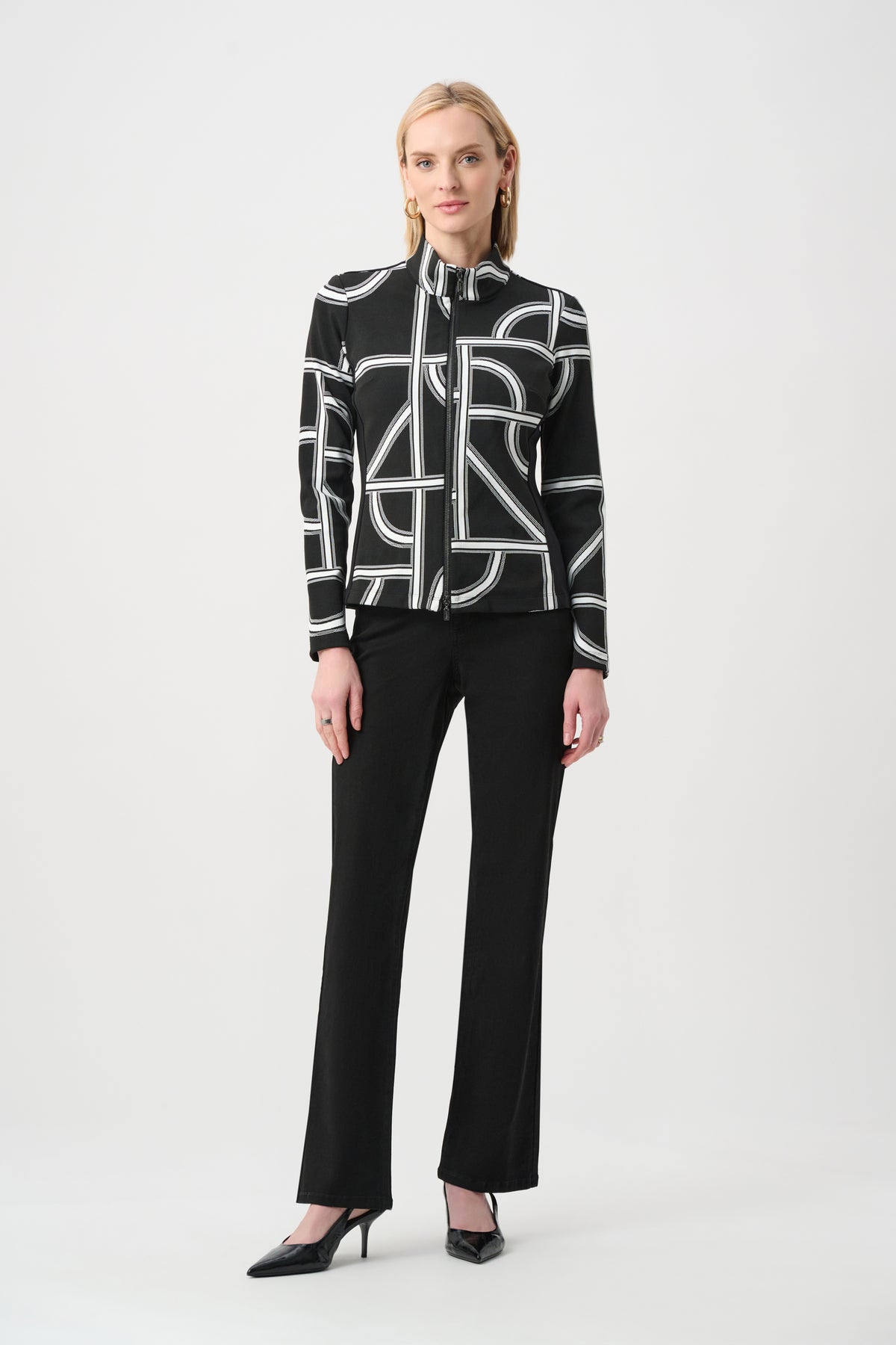 Jacquard Knit Geometric Fitted Jacket. Style JR263055