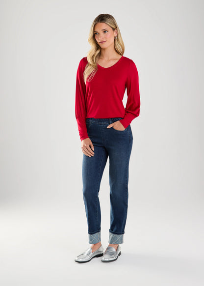 Pull On Gem Cuff Straight Ankle Jean. Style FD2630669