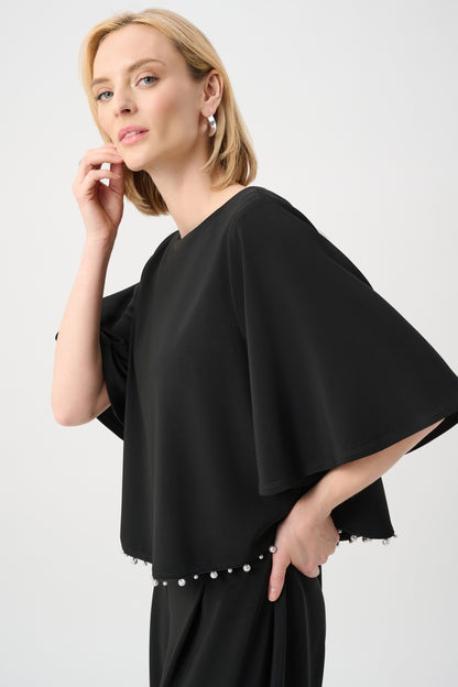 Silky Knit Flared Pearl Detail Top. Style JR263116