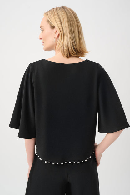 Silky Knit Flared Pearl Detail Top. Style JR263116