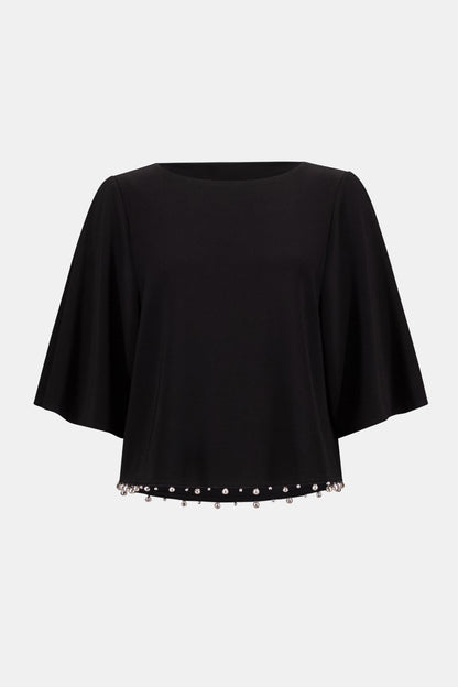 Silky Knit Flared Pearl Detail Top. Style JR263116