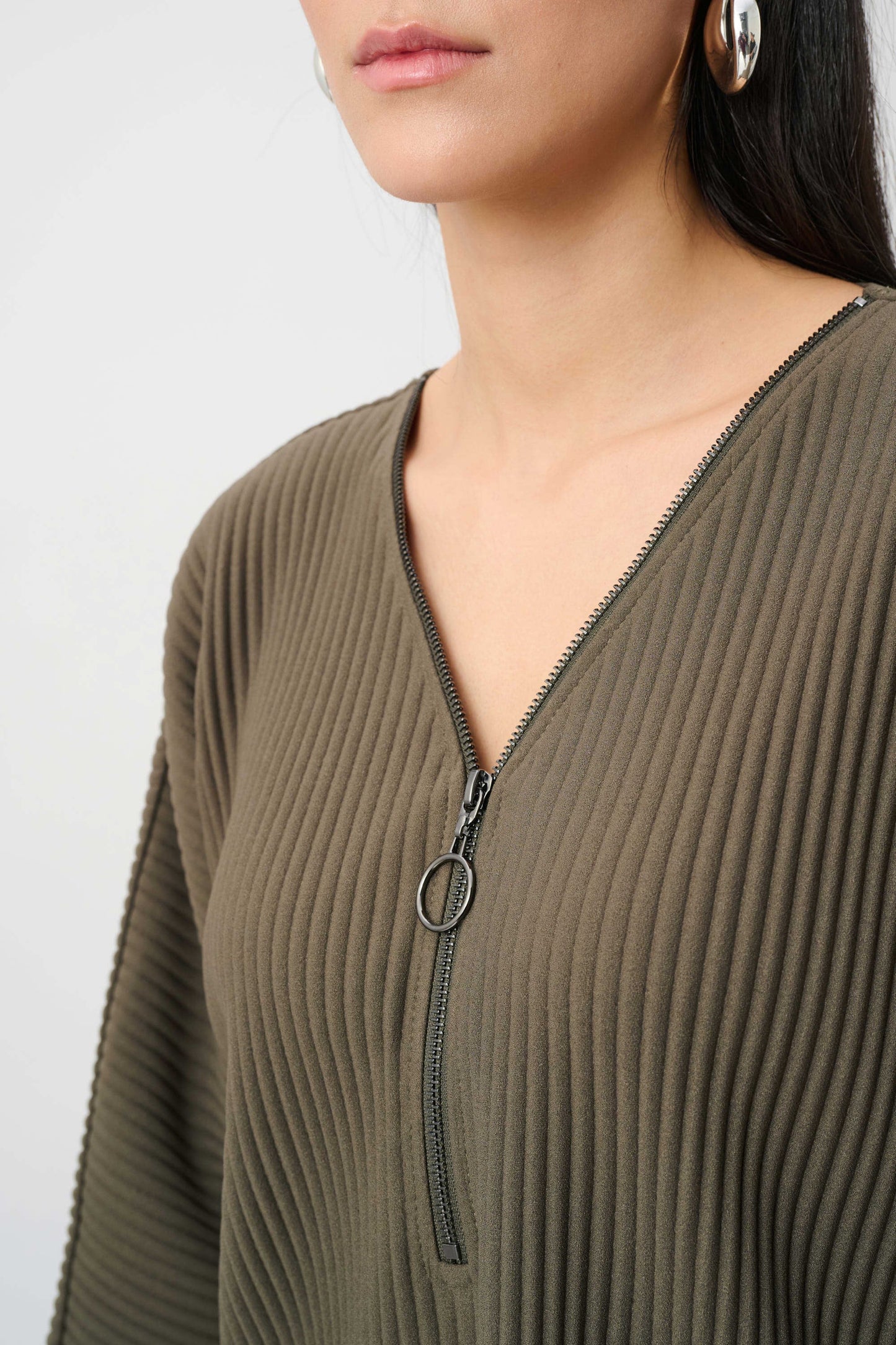 Pleated Scuba Crepe Zipped Neck Top. Style JR263123