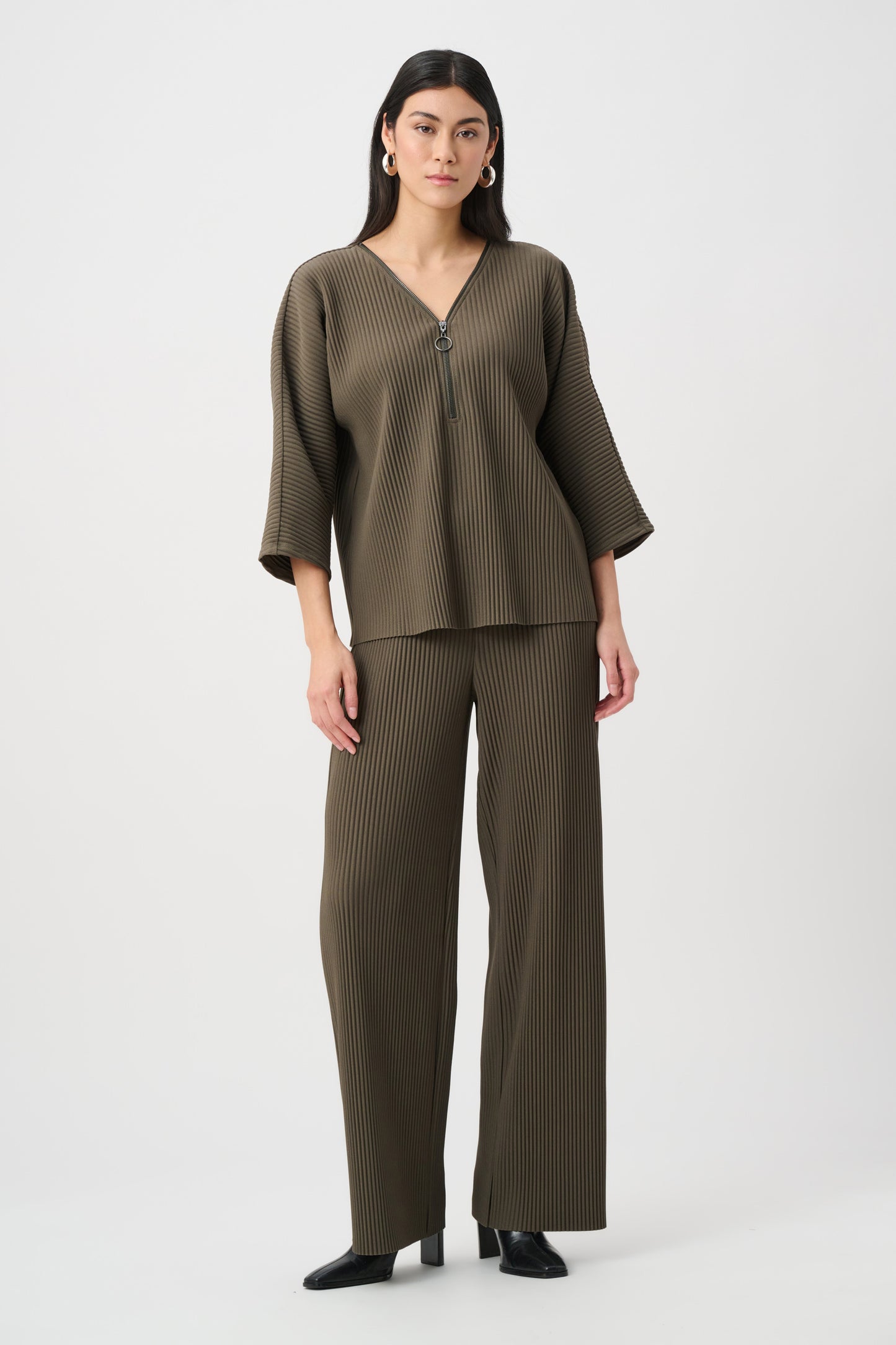 Pleated Scuba Crepe Zipped Neck Top. Style JR263123