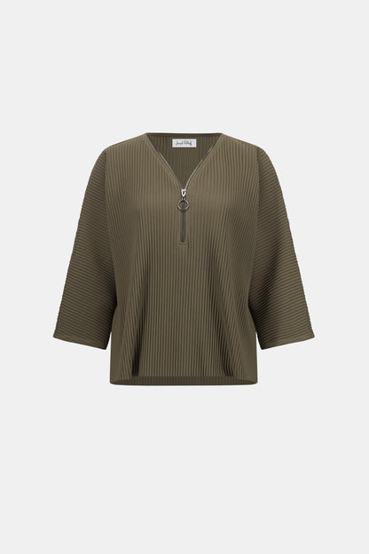 Pleated Scuba Crepe Zipped Neck Top. Style JR263123