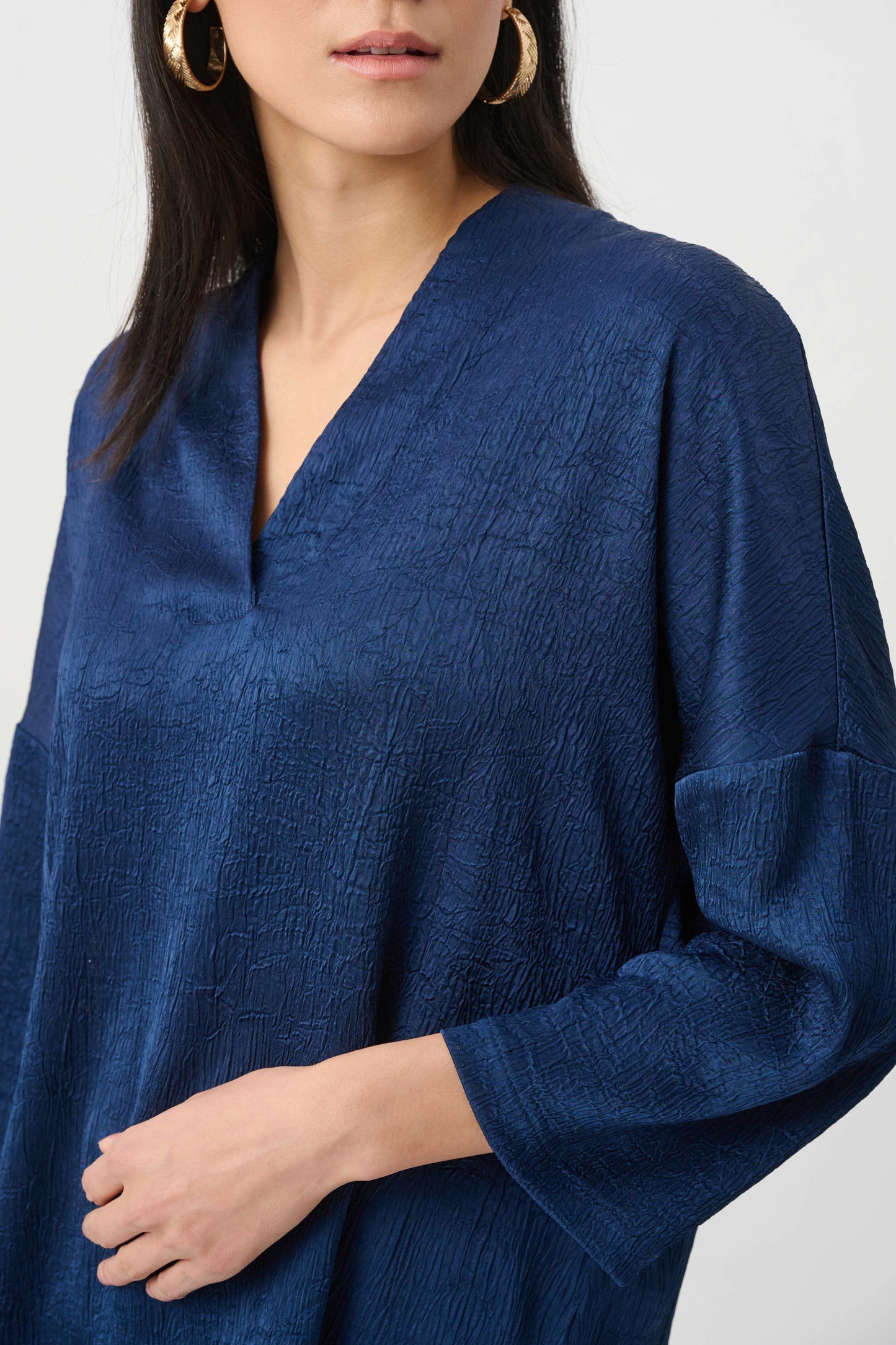 Crushed Satin Straight V-Neck Top. Style JR263141