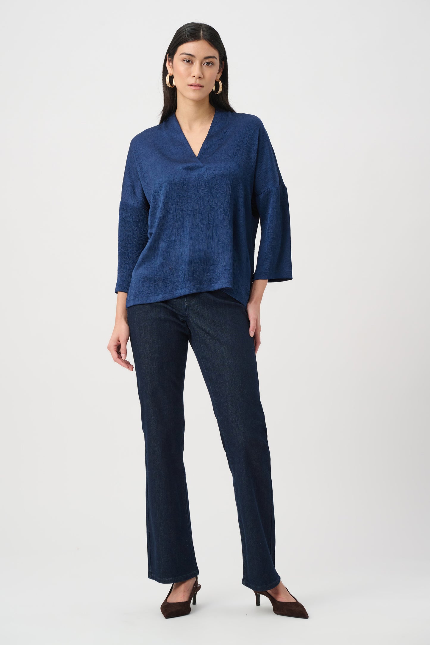 Crushed Satin Straight V-Neck Top. Style JR263141
