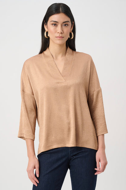 Crushed Satin Straight V-Neck Top. Style JR263141