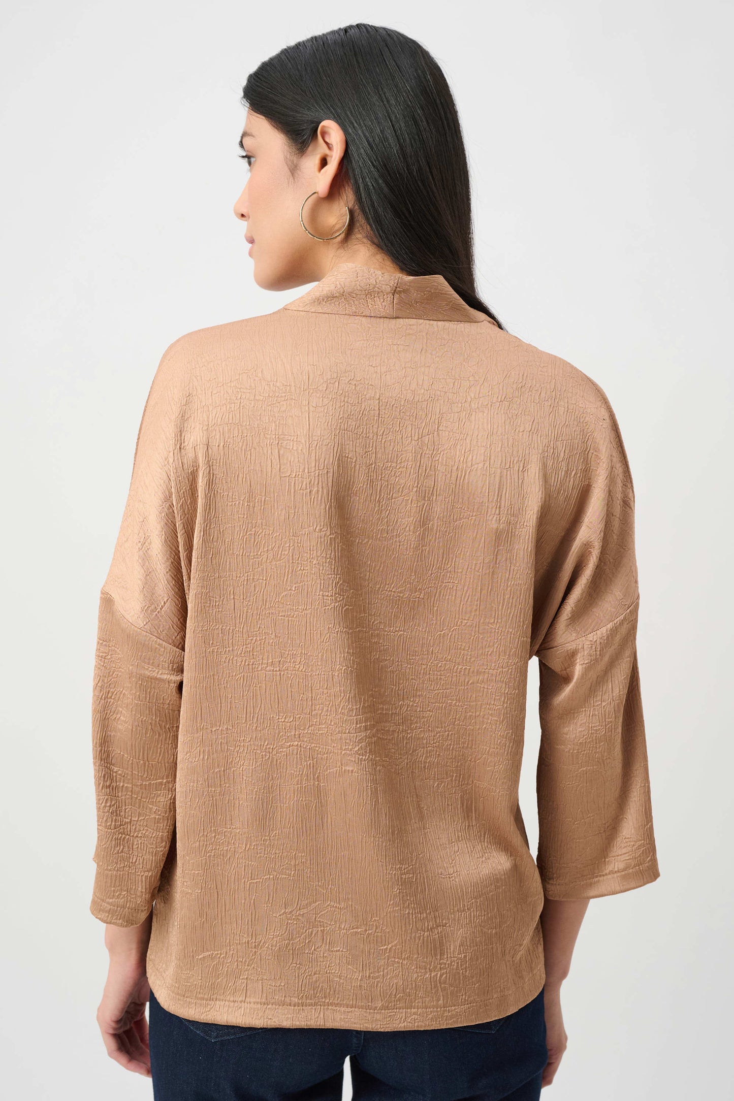 Crushed Satin Straight V-Neck Top. Style JR263141
