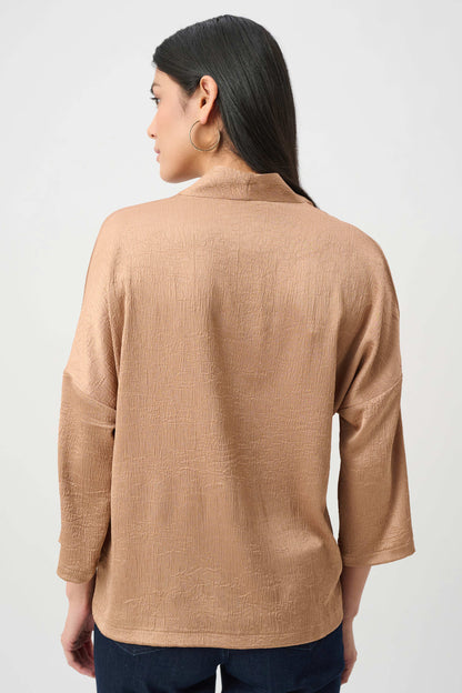 Crushed Satin Straight V-Neck Top. Style JR263141