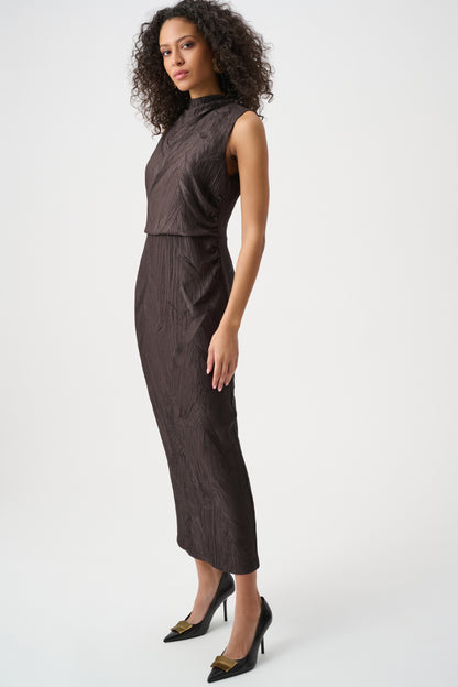 Pleated Satin Sleeveless Midi Dress. Style JR263147