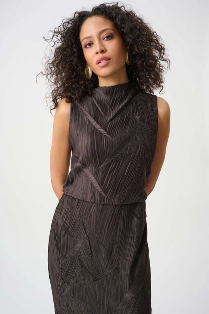Pleated Satin Sleeveless Midi Dress. Style JR263147