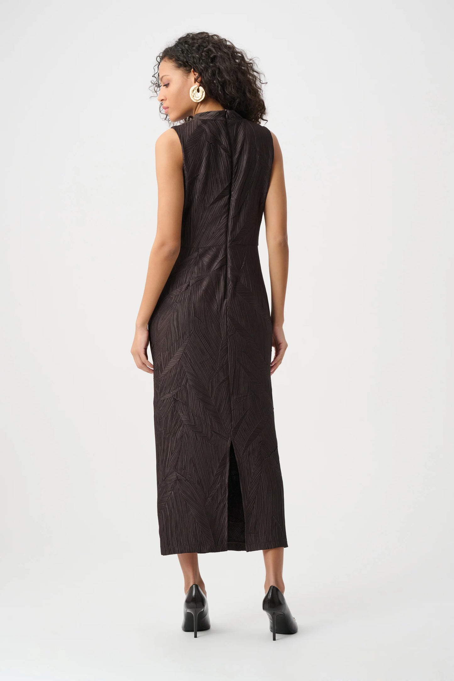Pleated Satin Sleeveless Midi Dress. Style JR263147
