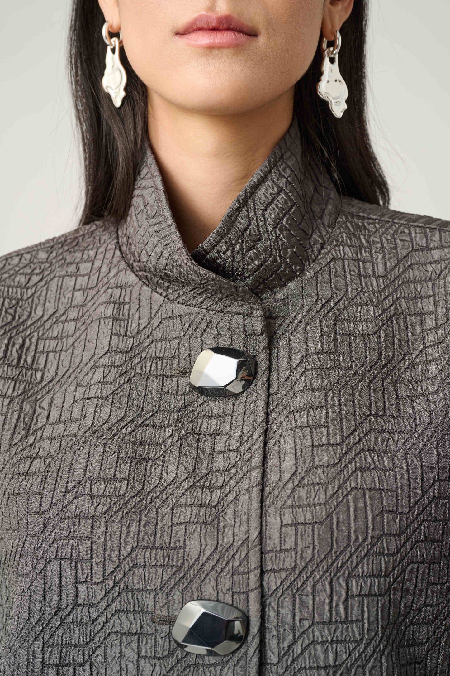 Geometric Jacquard Trapeze Jacket. Style JR263152