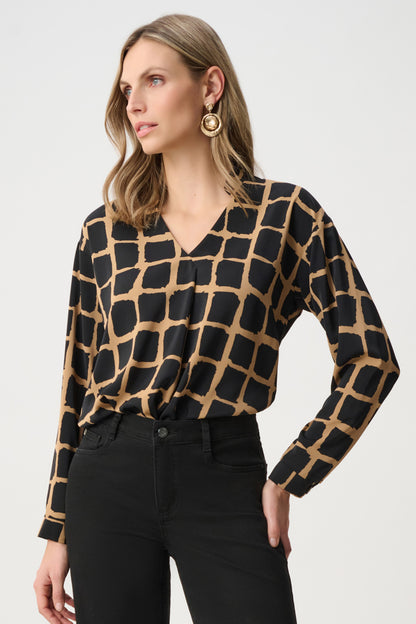 Recycled Woven Abstract Print Boxy Top. Style JR263169
