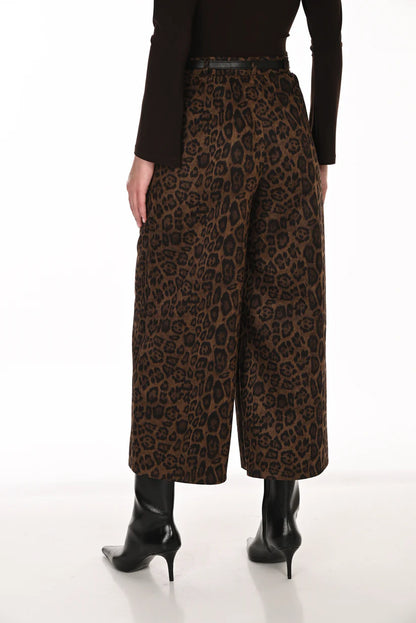 Belted Cheetah Print Wide Leg Pull-On Faux Suede Pant. Style FL263188