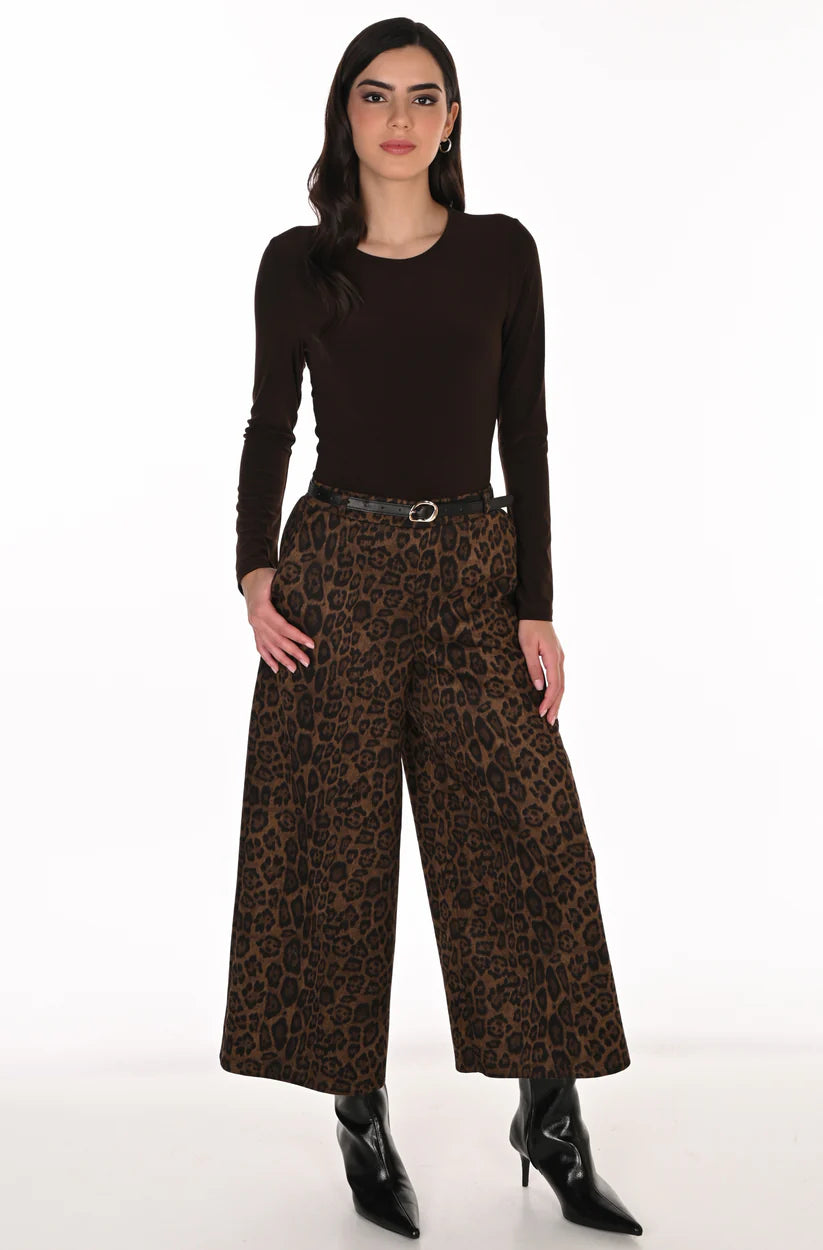 Belted Cheetah Print Wide Leg Pull-On Faux Suede Pant. Style FL263188