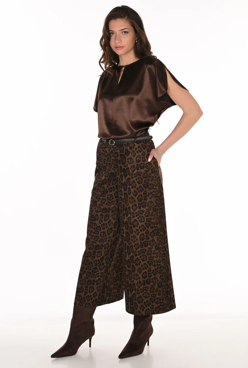 Belted Cheetah Print Wide Leg Pull-On Faux Suede Pant. Style FL263188