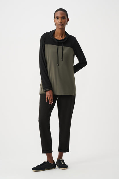 Silky Knit Color Block Funnel-Neck Tunic. Style JR263618