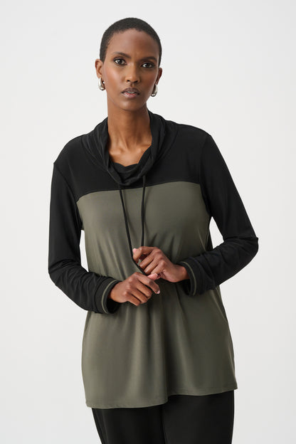 Silky Knit Color Block Funnel-Neck Tunic. Style JR263618