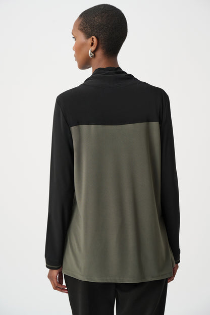Silky Knit Color Block Funnel-Neck Tunic. Style JR263618
