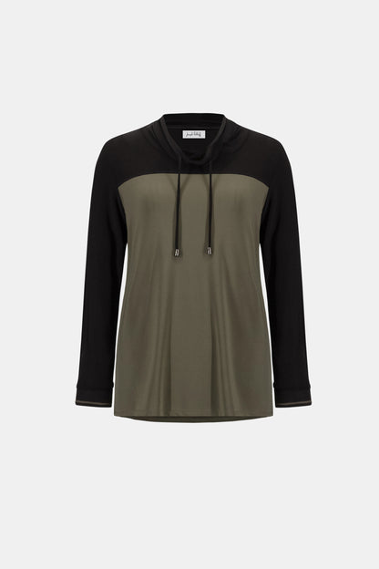 Silky Knit Color Block Funnel-Neck Tunic. Style JR263618