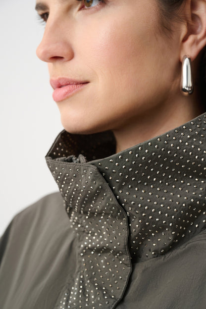 Nylon Mock-Neck Embellished Jacket. Style JR263633