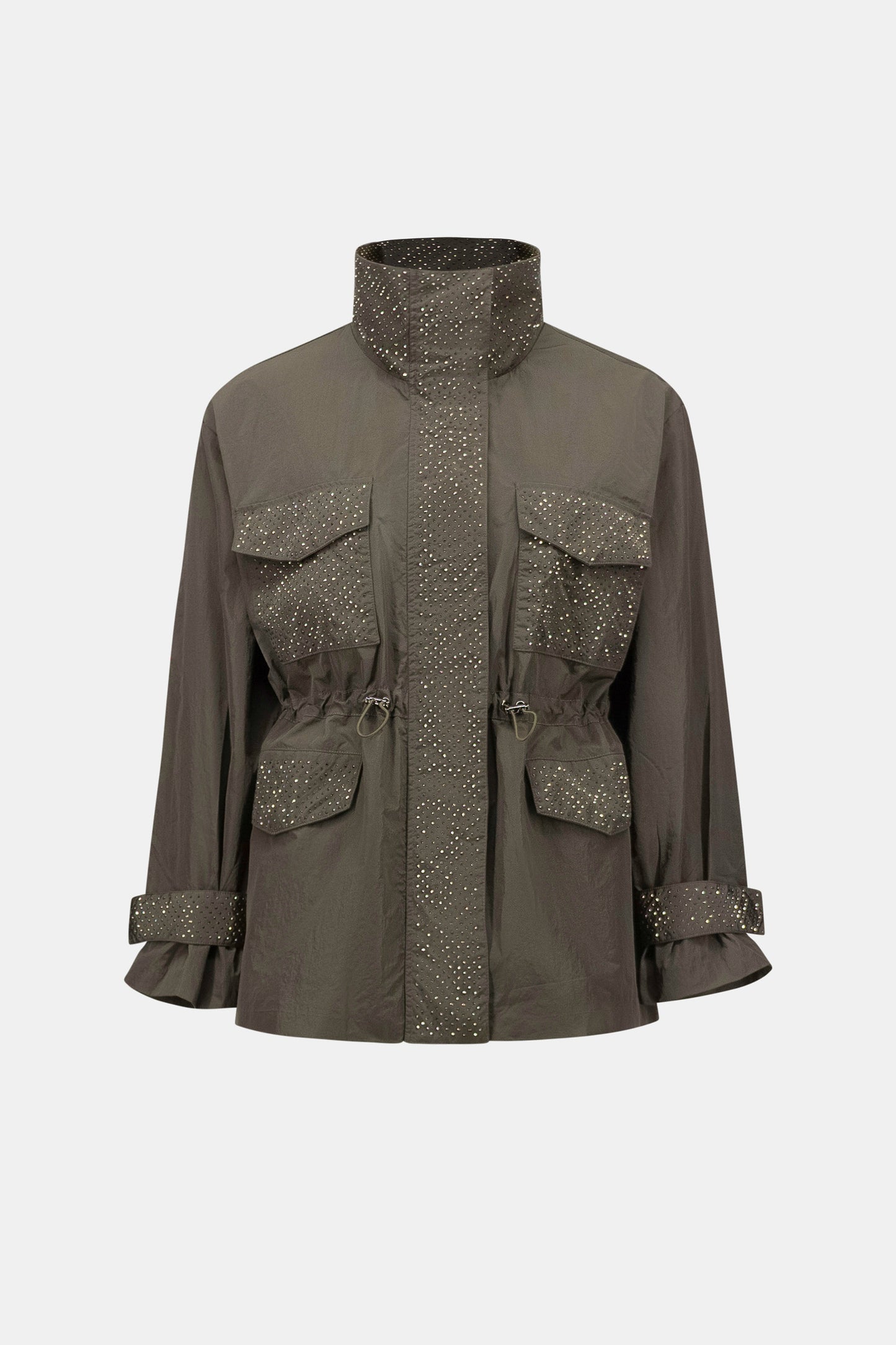 Nylon Mock-Neck Embellished Jacket. Style JR263633