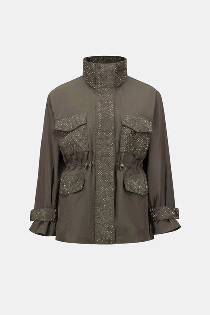 Nylon Mock-Neck Embellished Jacket. Style JR263633