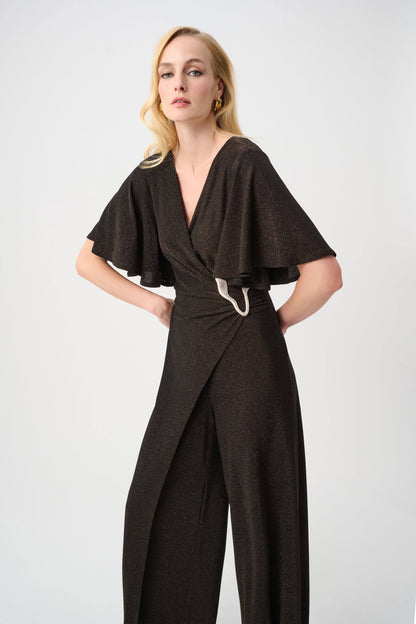 Signature Sparkle Knit Wide Leg Wrap Jumpsuit. Style JR263717