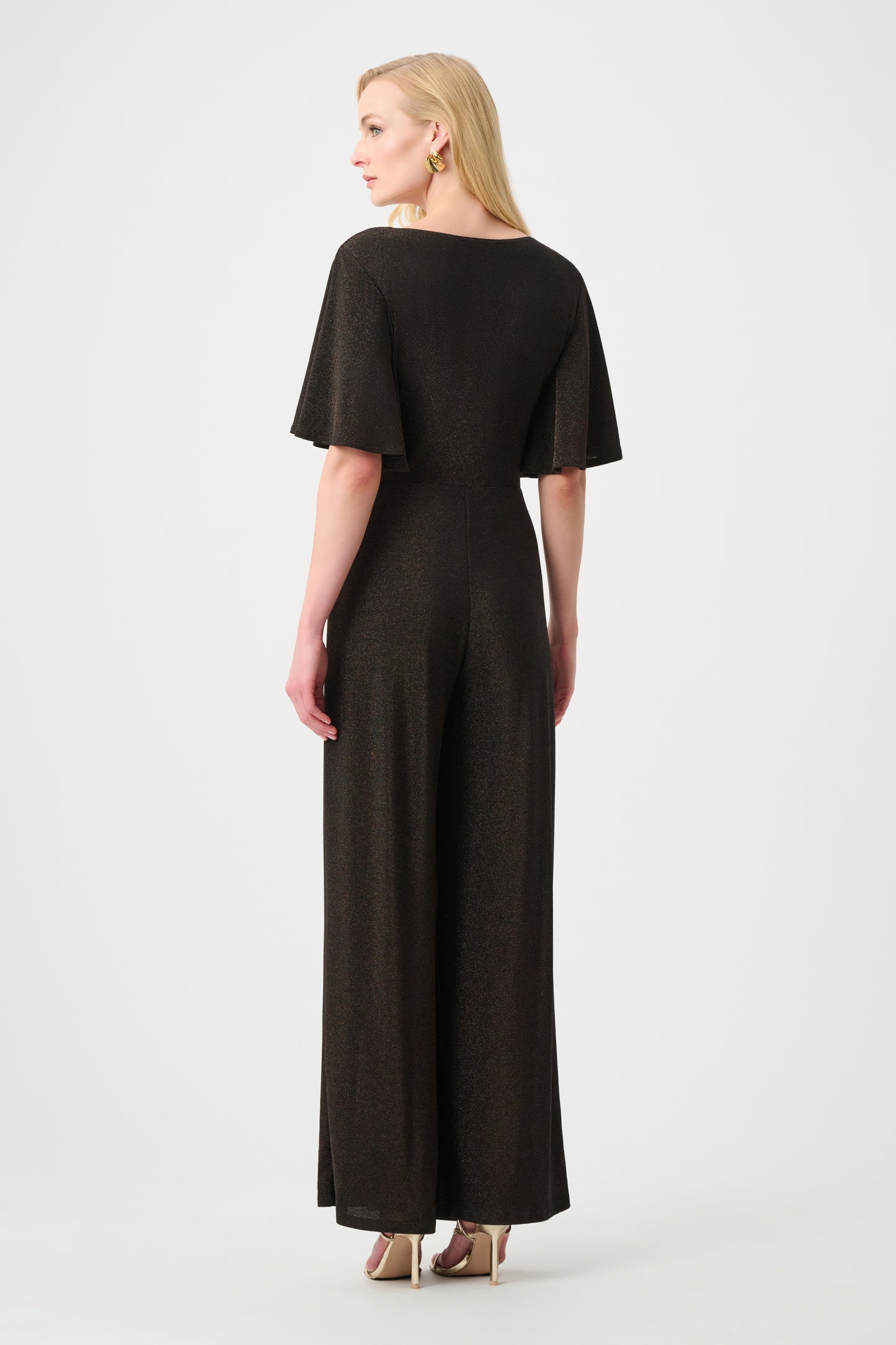 Signature Sparkle Knit Wide Leg Wrap Jumpsuit. Style JR263717