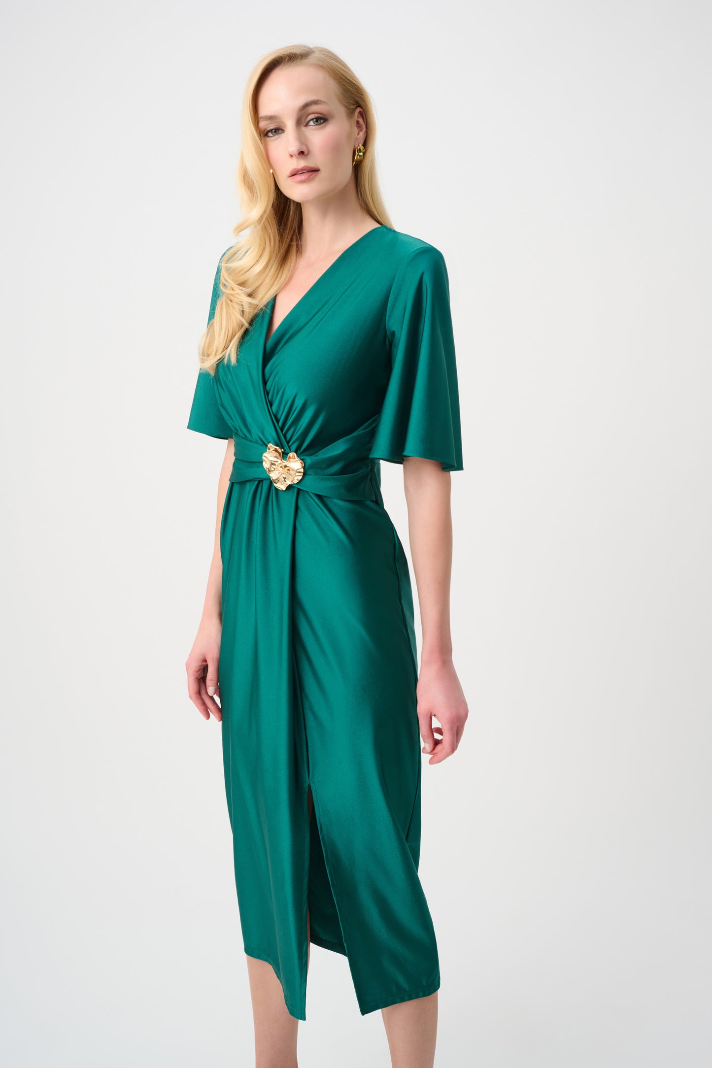 Signature Satin Knit Wrap Dress. Style JR263733