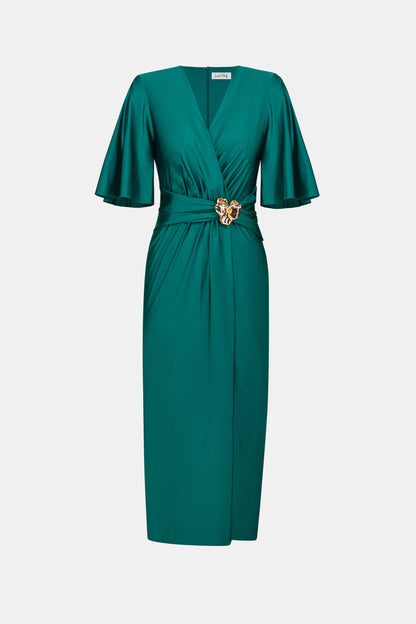 Signature Satin Knit Wrap Dress. Style JR263733