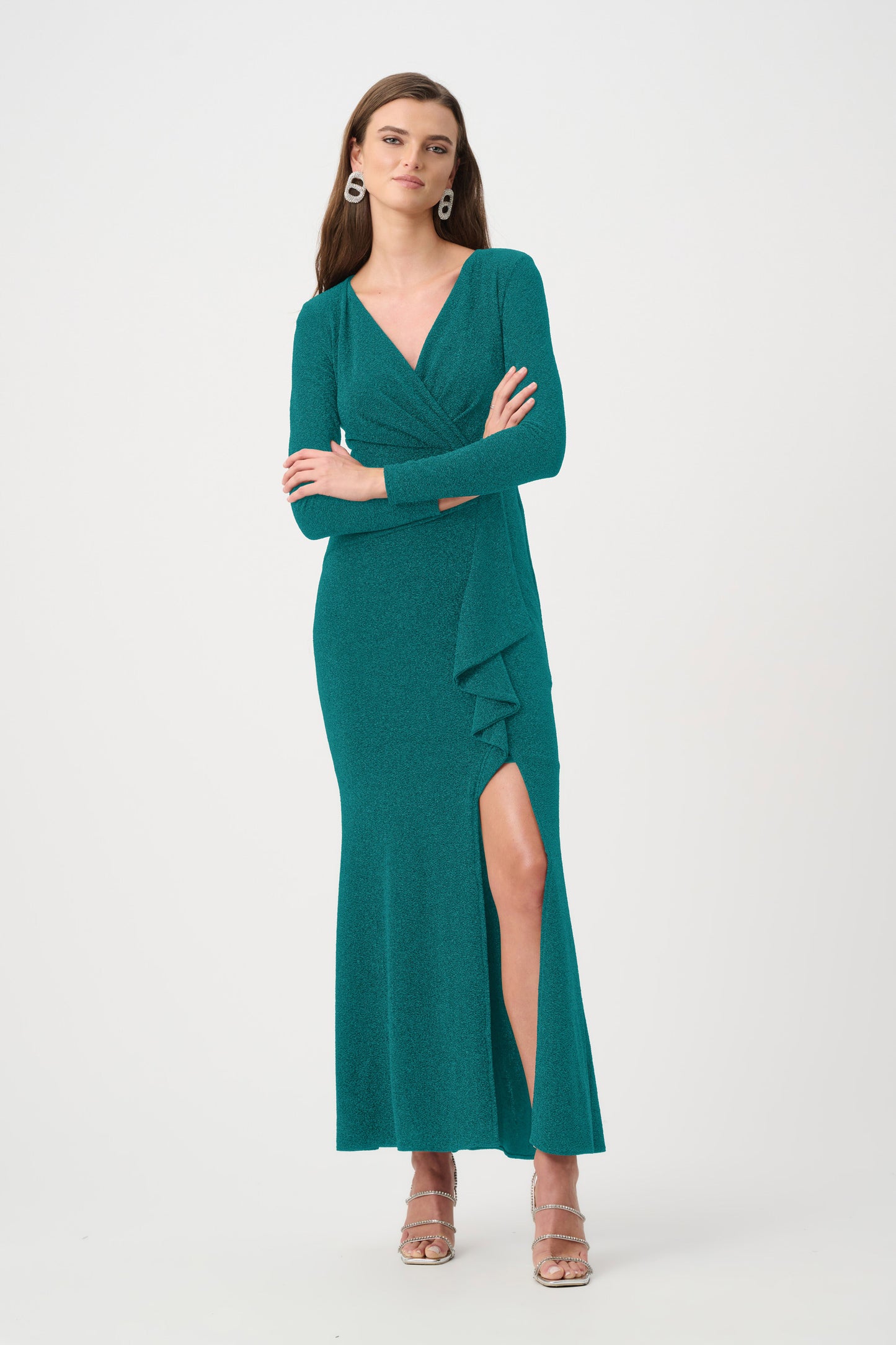 Signature Sparkle Knit Wrap Gown. Style JR263735