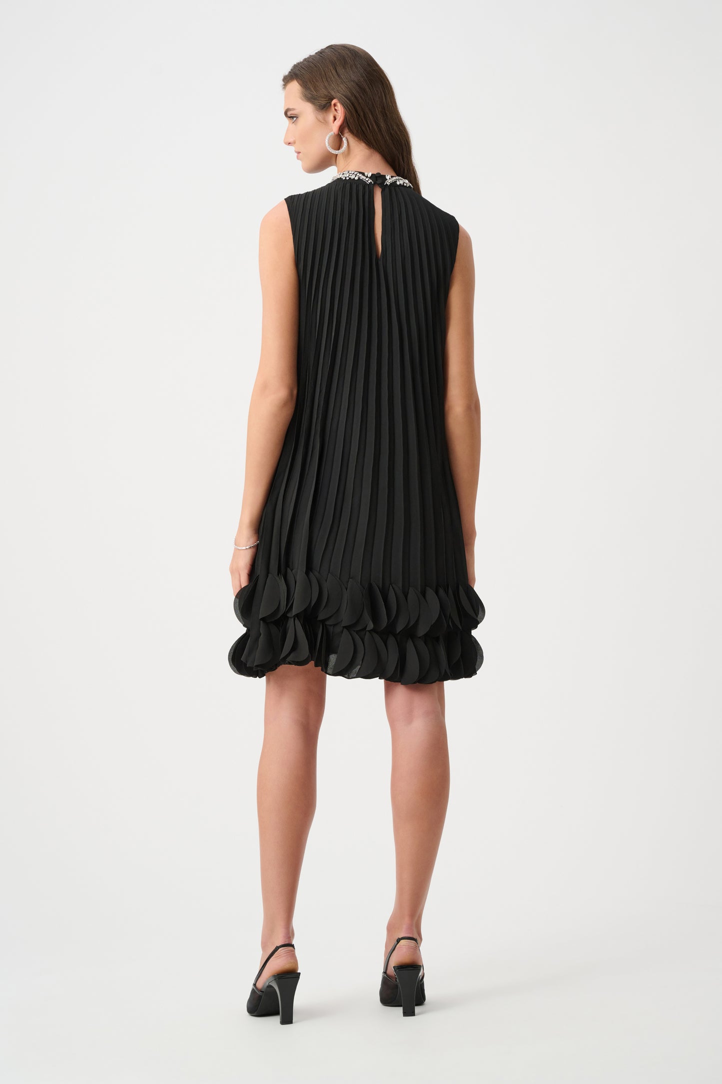 Signature Pleated Georgette Embellished A-Line Dress. Style JR263738
