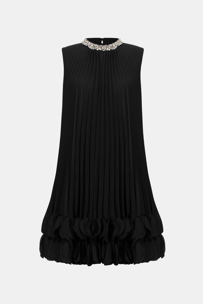 Signature Pleated Georgette Embellished A-Line Dress. Style JR263738
