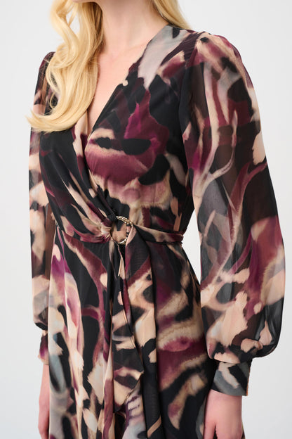 Signature Chiffon Printed Fit and Flare Wrap Dress. Style JR263739